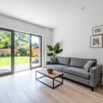 Modern Living room with french doors.